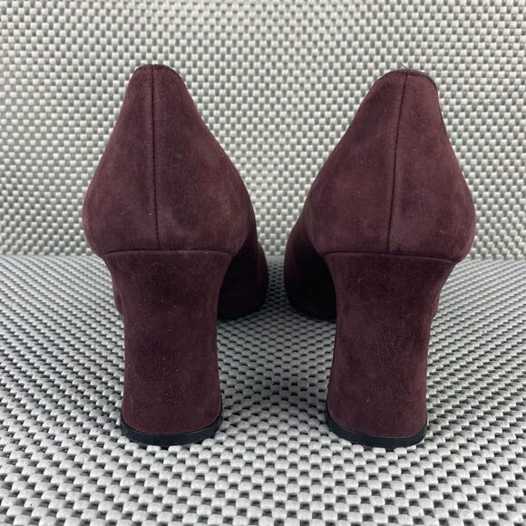 Stuart Weitzman Pump Shoes Womens Size 8 Burgundy Block Heel Made In Spain - Picture 6 of 12